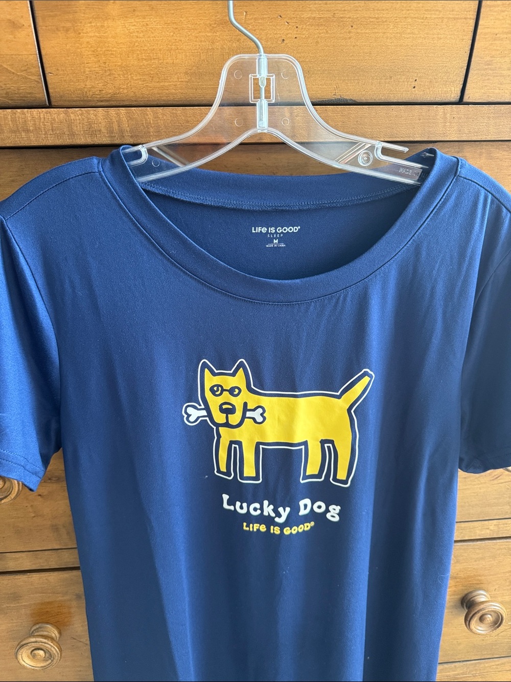 Life Is Good Navy Sleep tee with Yellow Lucky Dog Graphic